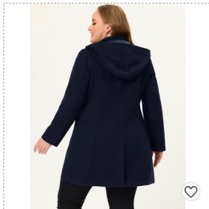 Agnes Orinda Women's Plus Size Trench Detachable Hooded Navy Blue